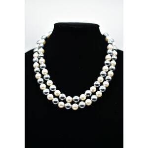 Van Allen Vintage Necklace Faux Pearl Gray White Beaded Robinson's NOS 80s Bin5